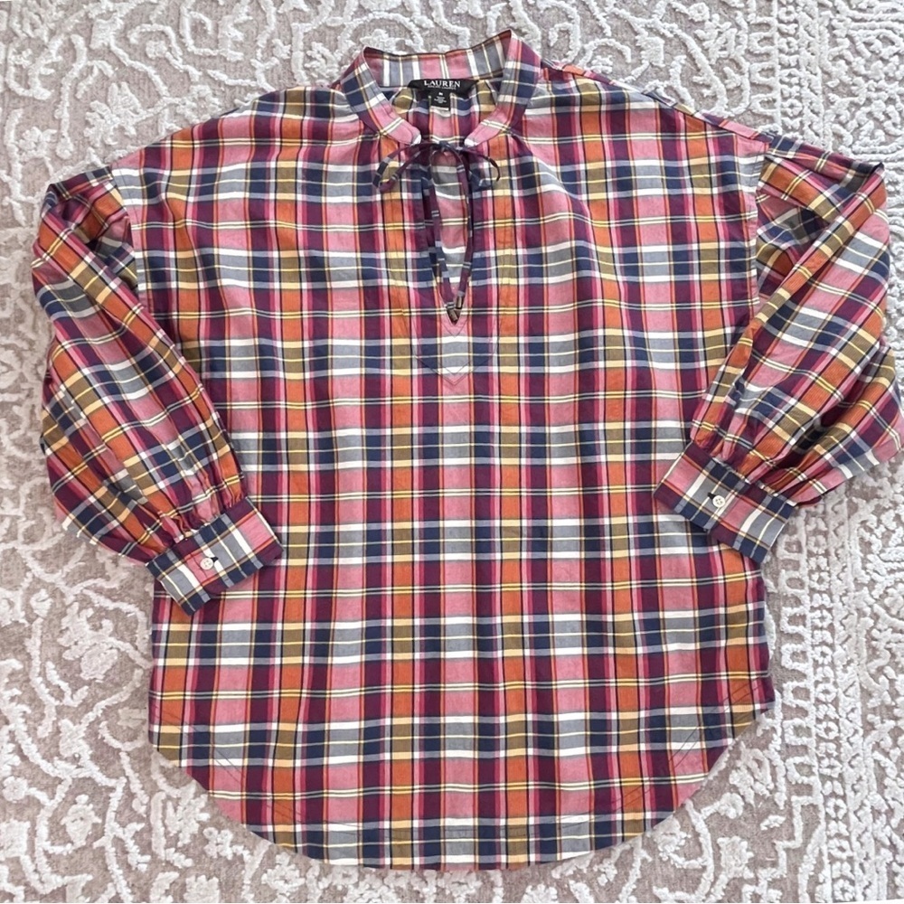 Lauren Ralph Lauren Tie Neck Plaid Blouse - Picture 6 of 16